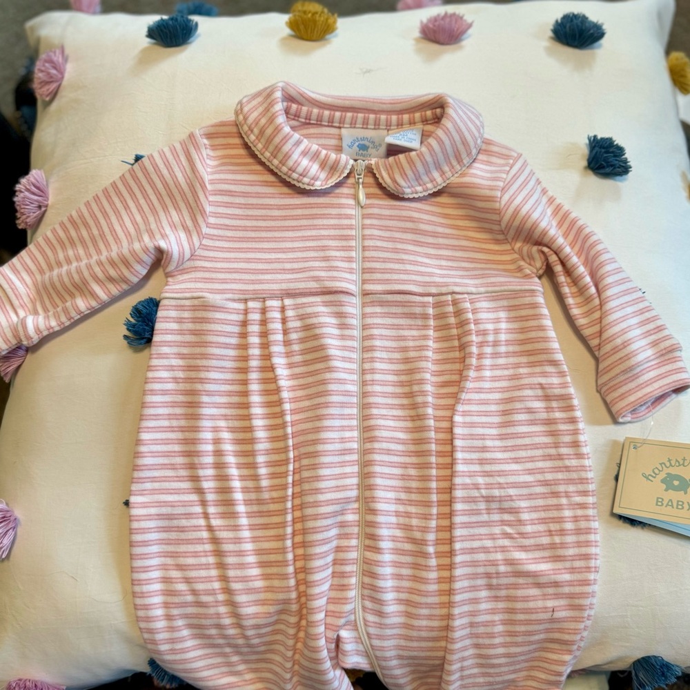 Hartstrings Pink Footies One Piece with Ribbed Collar